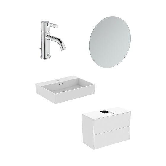 Ideal Standard Bundle01 Conca mit Waschtisch, Waschtisch-Unterschrank Weiß, Spiegel und Armatur