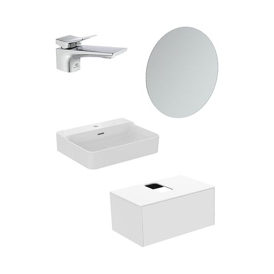Ideal Standard Bundle02 Conca mit Waschtisch, Waschtisch-Unterschrank Weiß, Spiegel und Armatur
