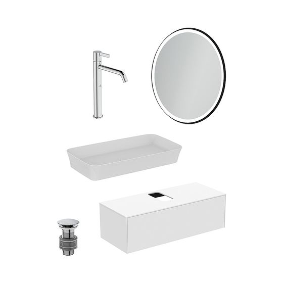 Ideal Standard Bundle08 Conca mit Waschtisch, Waschtisch-Unterschrank Weiß, Spiegel, Armit, Siphon