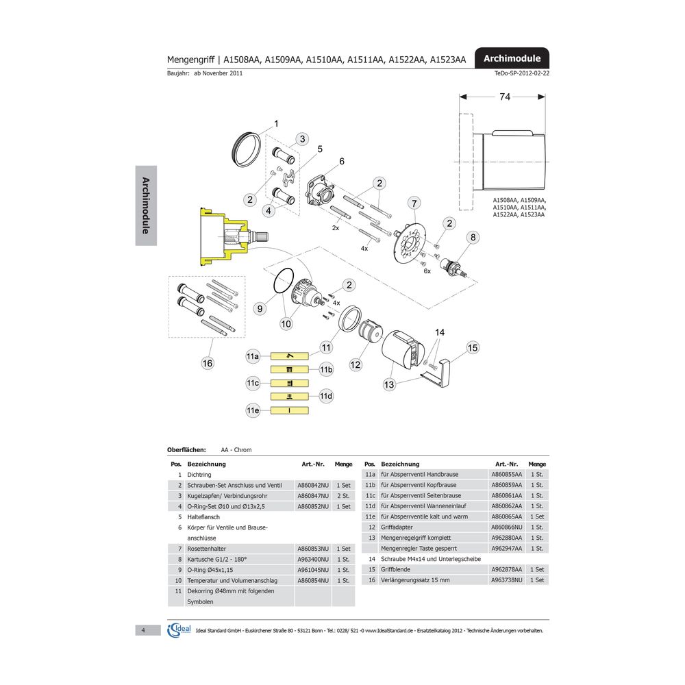 Ideal Standard Griffadapter für Archimodule... IST-A860866NU 4015413523974 (Abb. 1)