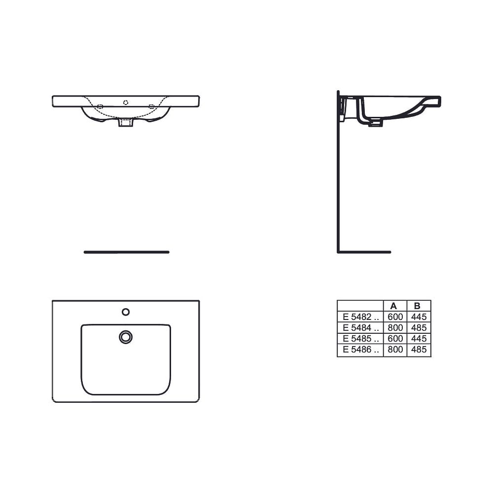 Ideal Standard Waschtisch Connect Freedom, 1 Hahnloch mit Überlauf, unterfahrbar, 600x555x... IST-E5482MA 5017830470298 (Abb. 3)
