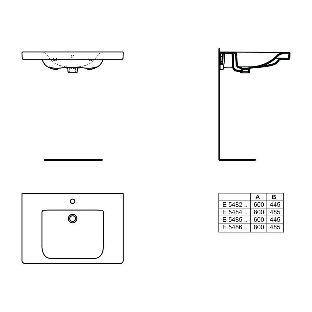 Ideal Standard Waschtisch Connect Freedom, 1 Hahnloch ohne Überlauf, unterfahrbar, 600x555... IST-E548501 5017830470328 (Abb. 3)