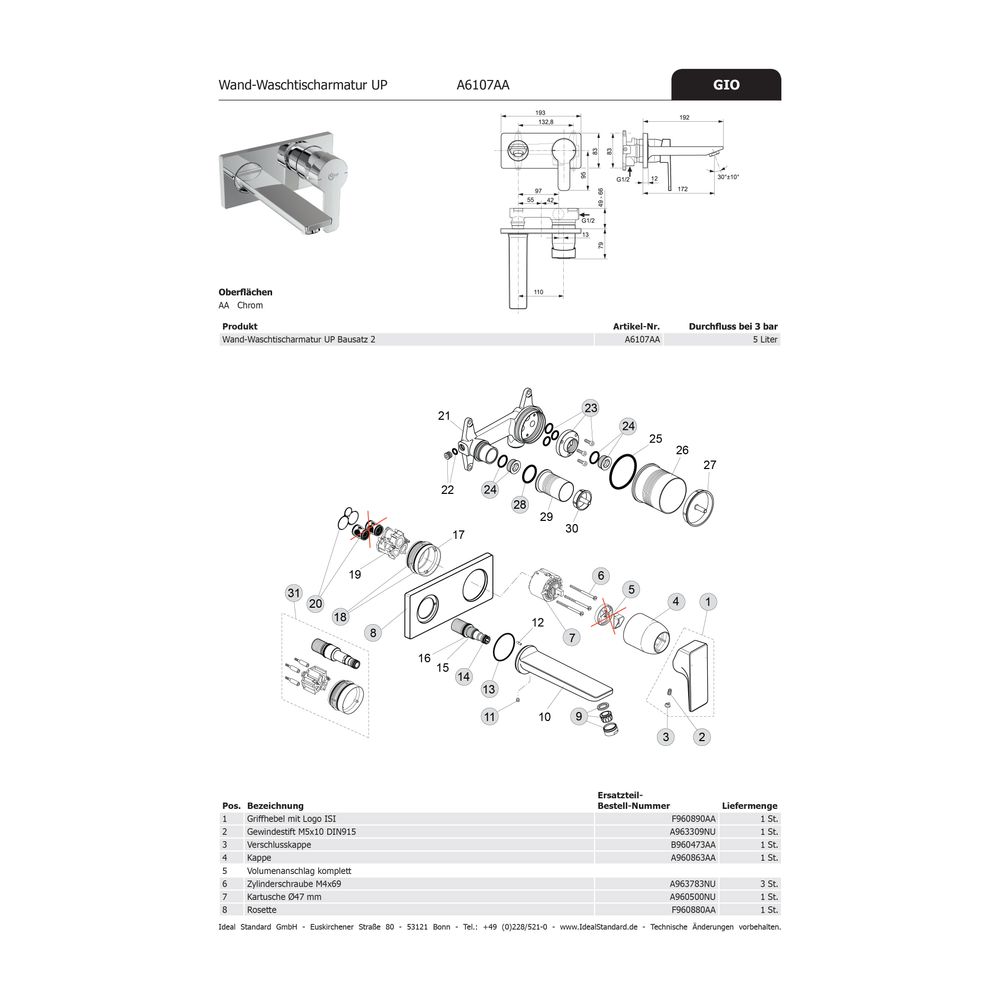 Ideal Standard Rosette mit 2 Öffnungen Strada, UP-Wand-WT, Chrom... IST-F960880AA 4015413525015 (Abb. 1)