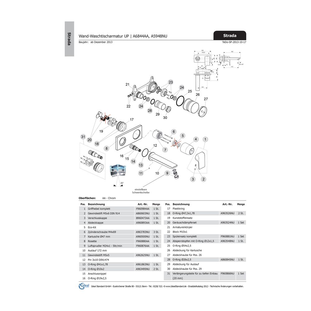 Ideal Standard Griffhebel Strada, rund, Kart. 47, kpl., Chrom... IST-F960984AA 4015413528849 (Abb. 1)