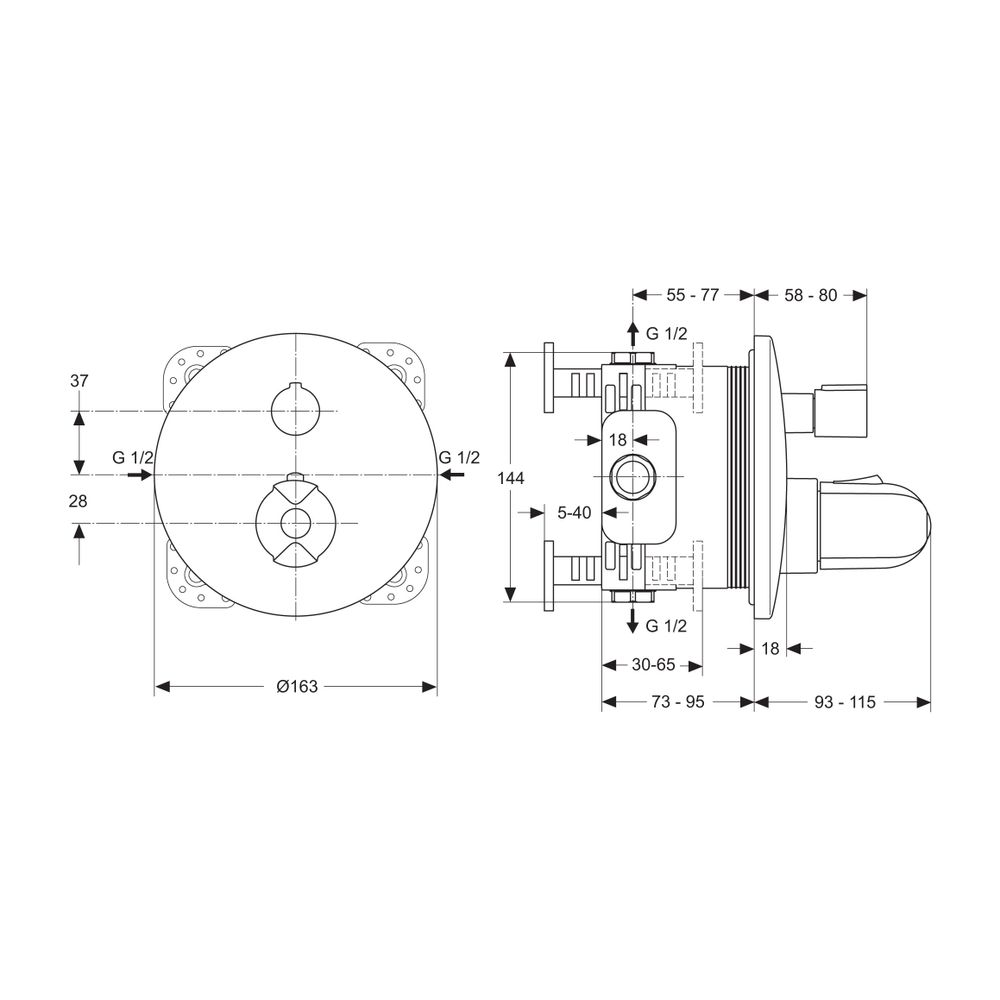 Ideal Standard Einzelthermostat Unterputz Ceratherm 100, Bausatz 2, Rosette d:163mm, Chrom... IST-A4659AA 4015413310864 (Abb. 2)