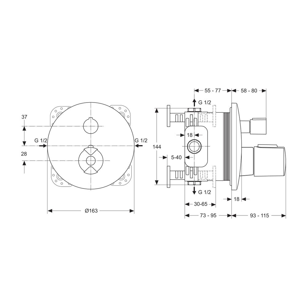 Ideal Standard Badethermostat Unterputz Ceratherm 100, Bausatz 2, Rosette d:163mm, Chrom... IST-A4888AA 4015413308779 (Abb. 2)