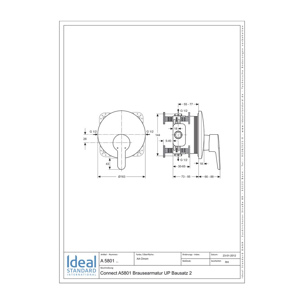 Ideal Standard Brausearmatur Unterputz Connect Blue, Bausatz 2, Rosette d:163mm, Chrom... IST-A5801AA 4015413320344 (Abb. 2)