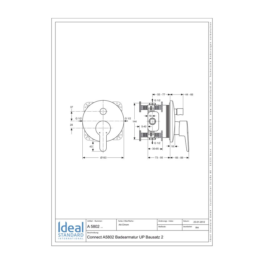 Ideal Standard Badearmatur Unterputz Connect Blue, Bausatz 2, Rosette d:163mm, Chrom... IST-A5802AA 4015413320351 (Abb. 2)