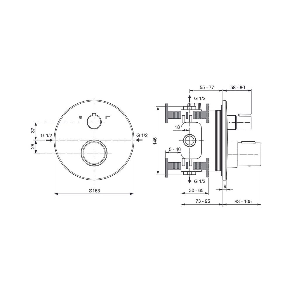 Ideal Standard Armaturen-Bundle Unterputz Ceratherm T100 Magnetic Grey... IST-A7573A5 3800861102854 (Abb. 12)