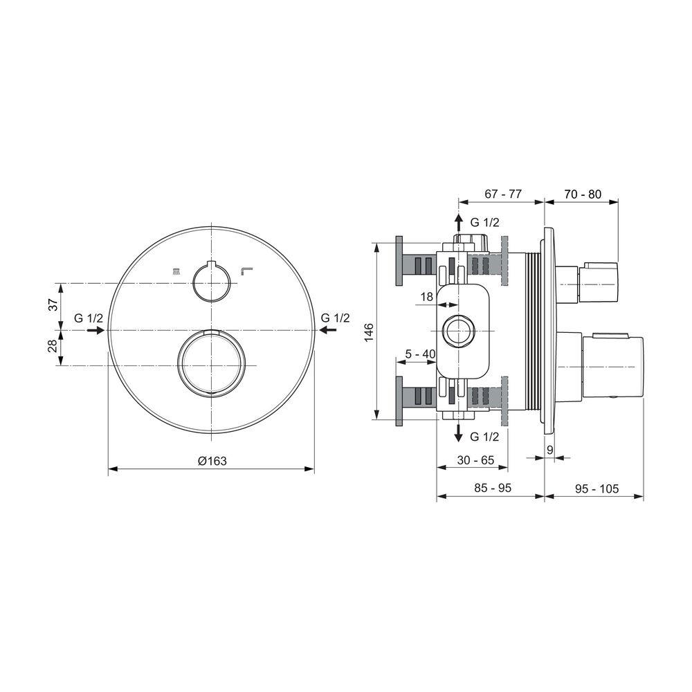 Ideal Standard Badethermostat Unterputz Ceratherm C100, BS2, DVGW, Rosette d:163mm, Silver... IST-A5815GN 4015413350310 (Abb. 2)