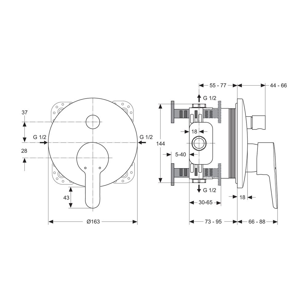 Ideal Standard Badearmatur Unterputz ConnectBlue, Bausatz 2, Ros.d:163mm, eigens.DIN EN 17... IST-A6006AA 4015413317498 (Abb. 2)