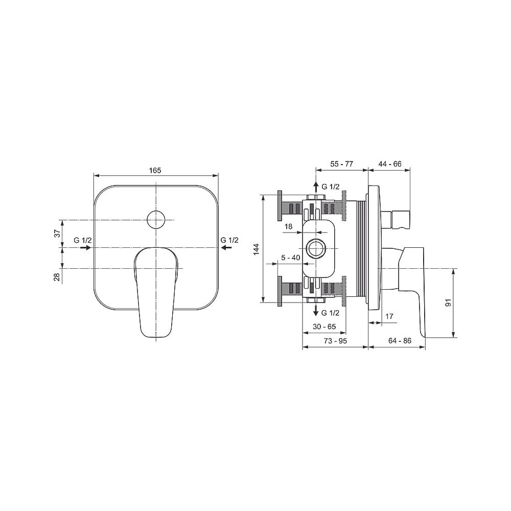 Ideal Standard Badearmatur Unterputz Ceraplan III, Bausatz2, Rosette 165x165mm, Chrom... IST-A6115AA 4015413331708 (Abb. 2)
