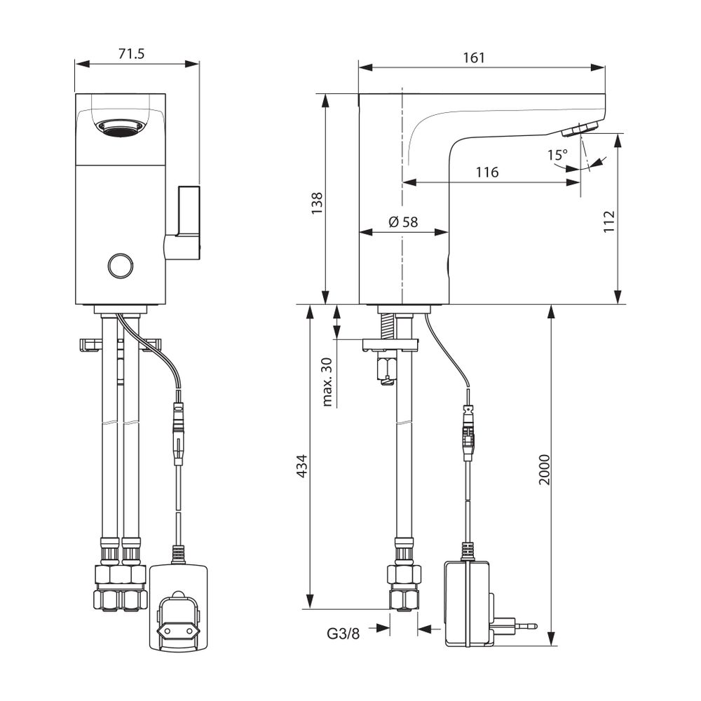 Ideal Standard Sensor-Waschtisch-Armatur Ceraplus, mit Misch., Netzbetrieben, Ausld.116mm,... IST-A6146AA 4015413332620 (Abb. 2)