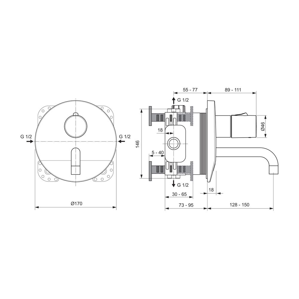 Ideal Standard Sensor-Wand-Waschtisch-Armatur Unterputz Ceraplus, BS2, Temp.über Griff, Ne... IST-A6148AA 4015413332644 (Abb. 2)