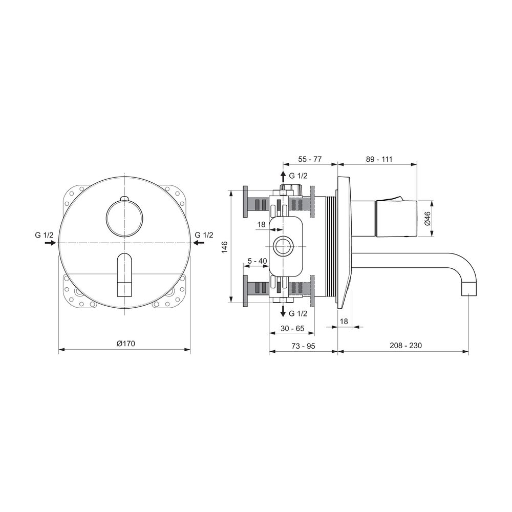 Ideal Standard Sensor-Wand-Waschtisch-Armatur Unterputz Ceraplus, BS2, Temp.über Griff, Ba... IST-A6151AA 4015413332675 (Abb. 2)