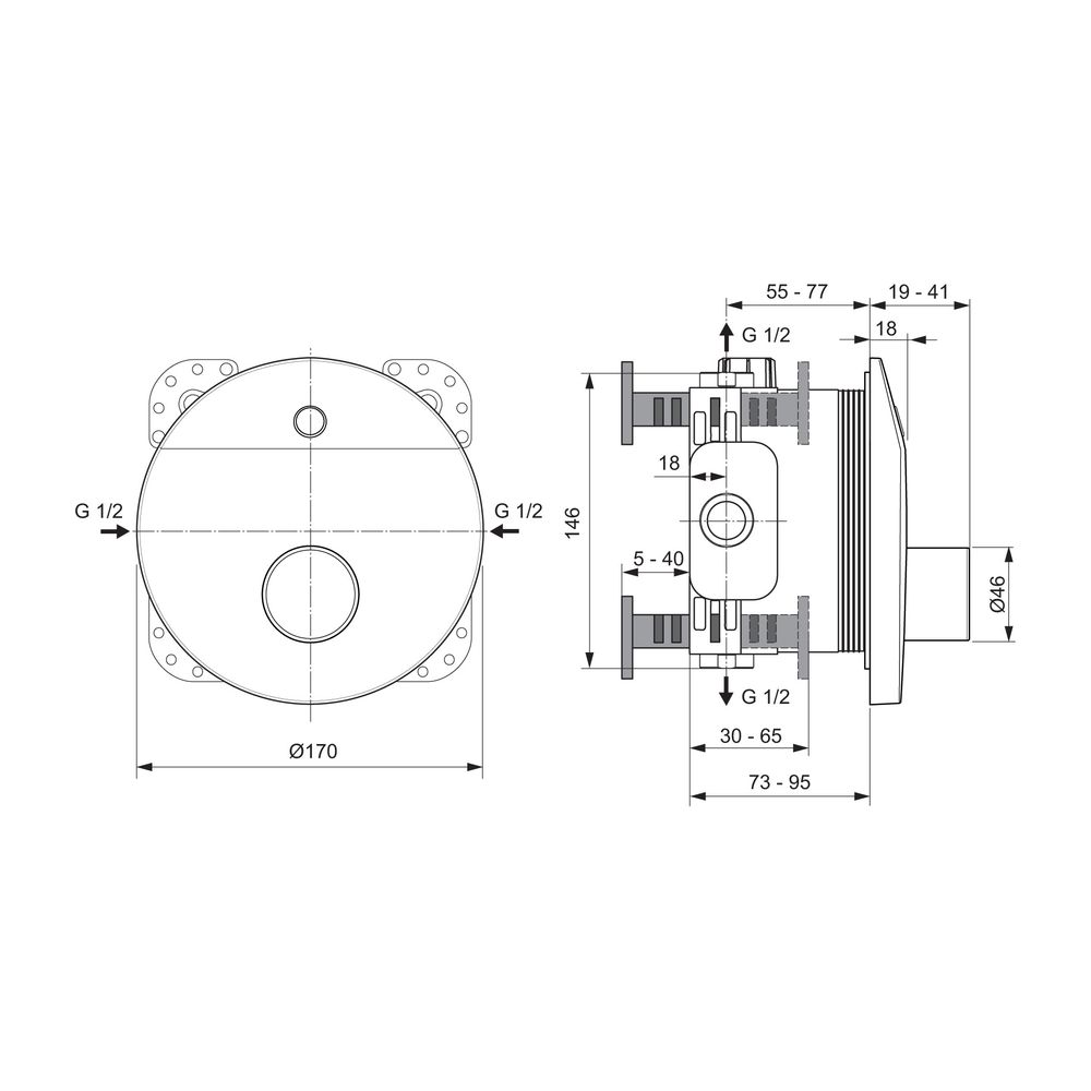 Ideal Standard Sensor-Brausearmatur Unterputz Ceraplus, BS2, Temp.ü.Spez.Wkz., Netz., Ros.... IST-A6158AA 4015413332743 (Abb. 2)