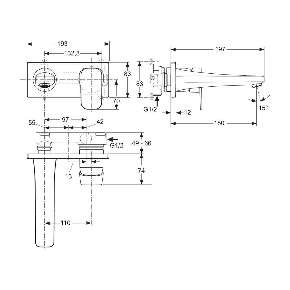Ideal Standard Wand-Waschtisch-Armatur Unterputz Tonic II, 5 l/min., Bausatz 2, Ros.193x83... IST-A6334AA 4015413335010 (Abb. 2)