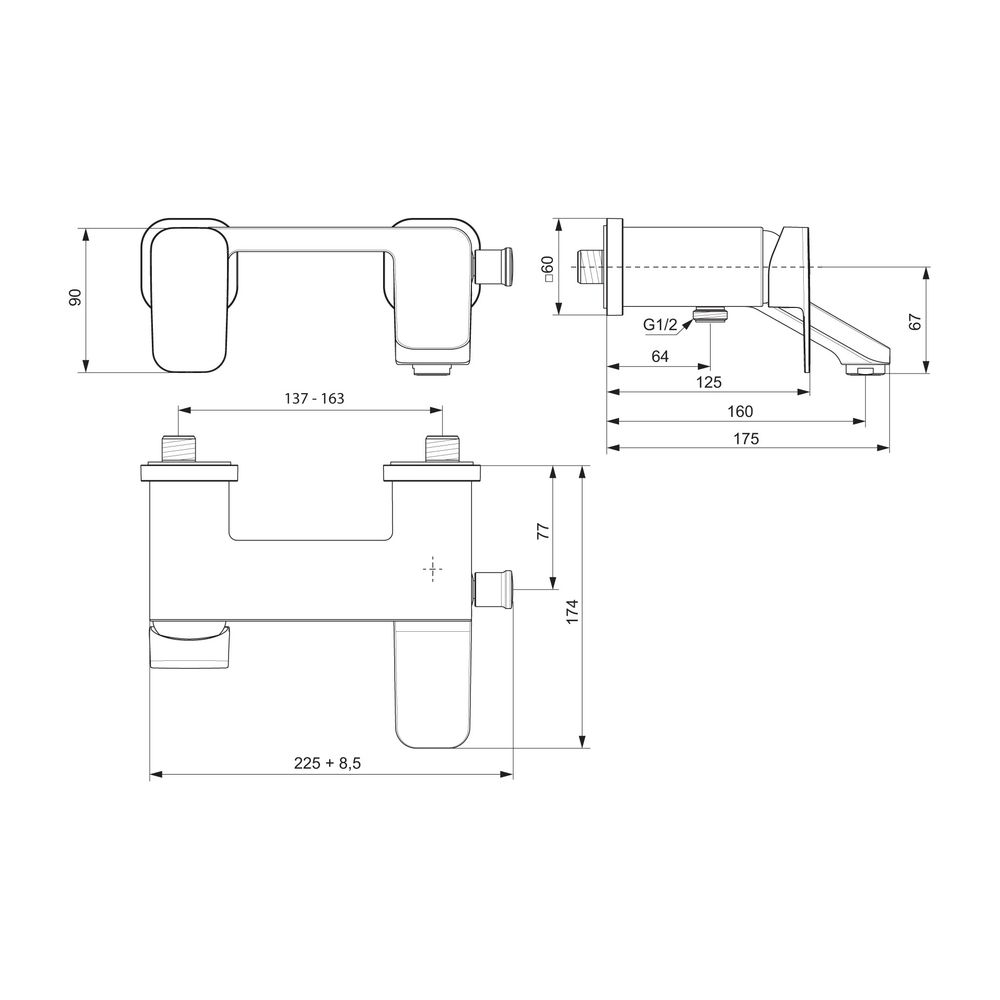 Ideal Standard Badearmatur Aufputz Tonic II, Ausld. 160mm, Chrom... IST-A6338AA 4015413335065 (Abb. 2)