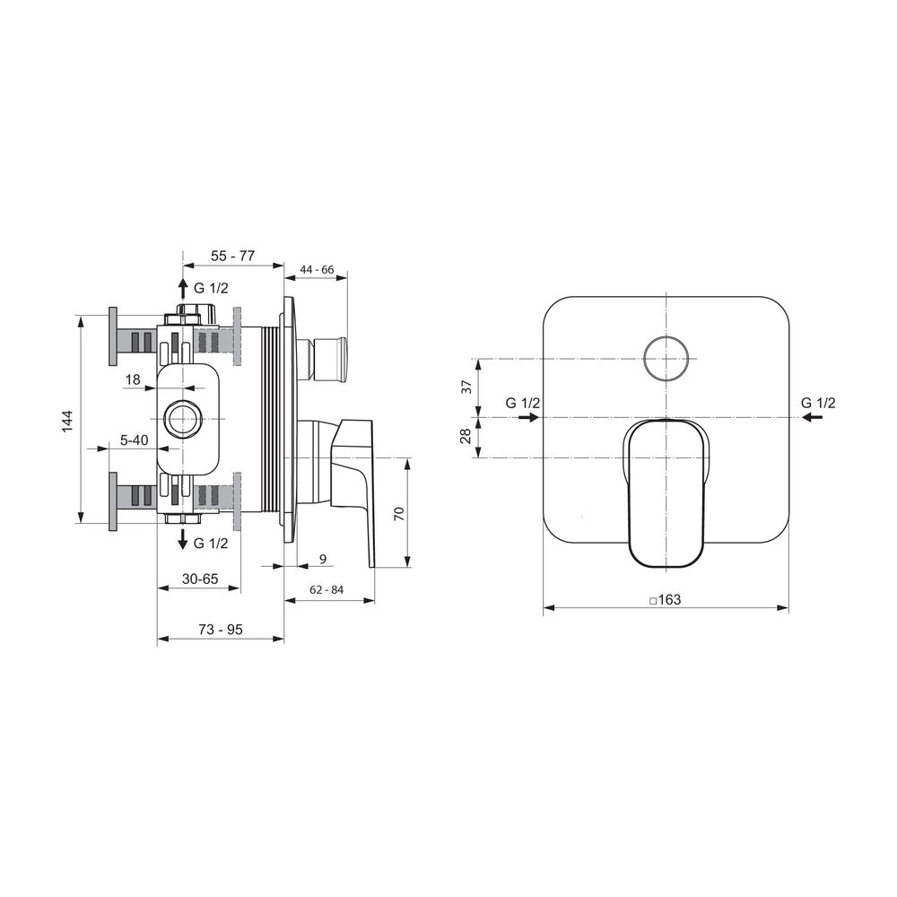Ideal Standard Badearmatur Unterputz Tonic II, Bausatz 2, Rosette 163x163mm, Chrom... IST-A6340AA 4015413335089 (Abb. 2)