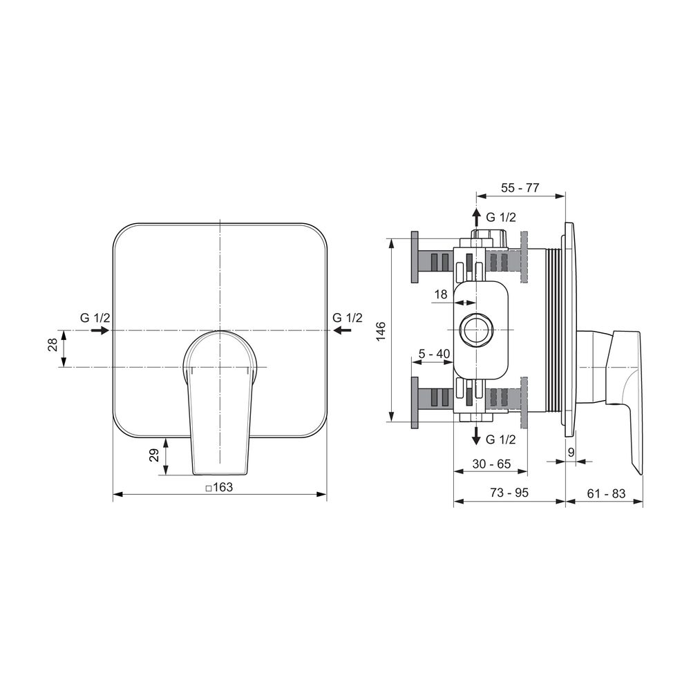 Ideal Standard Brausearmatur Unterputz Tesi, Bausatz 2, Rosette 163x163mm, Chrom... IST-A6585AA 4015413338493 (Abb. 2)