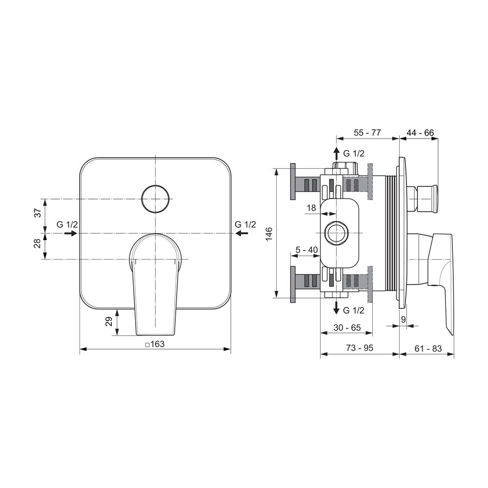 Ideal Standard Badearmatur Unterputz Tesi, Bausatz 2, Rosette 163x163mm, Chrom... IST-A6586AA 4015413338509 (Abb. 2)