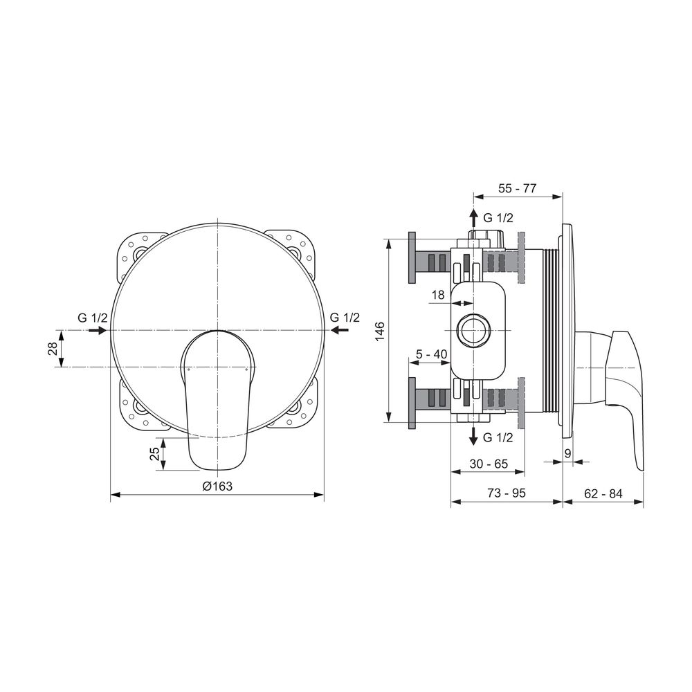 Ideal Standard Brausearmatur Unterputz Ceraflex, Bausatz 2, Rosette 163x163mm, Chrom... IST-A6724AA 4015413339278 (Abb. 7)