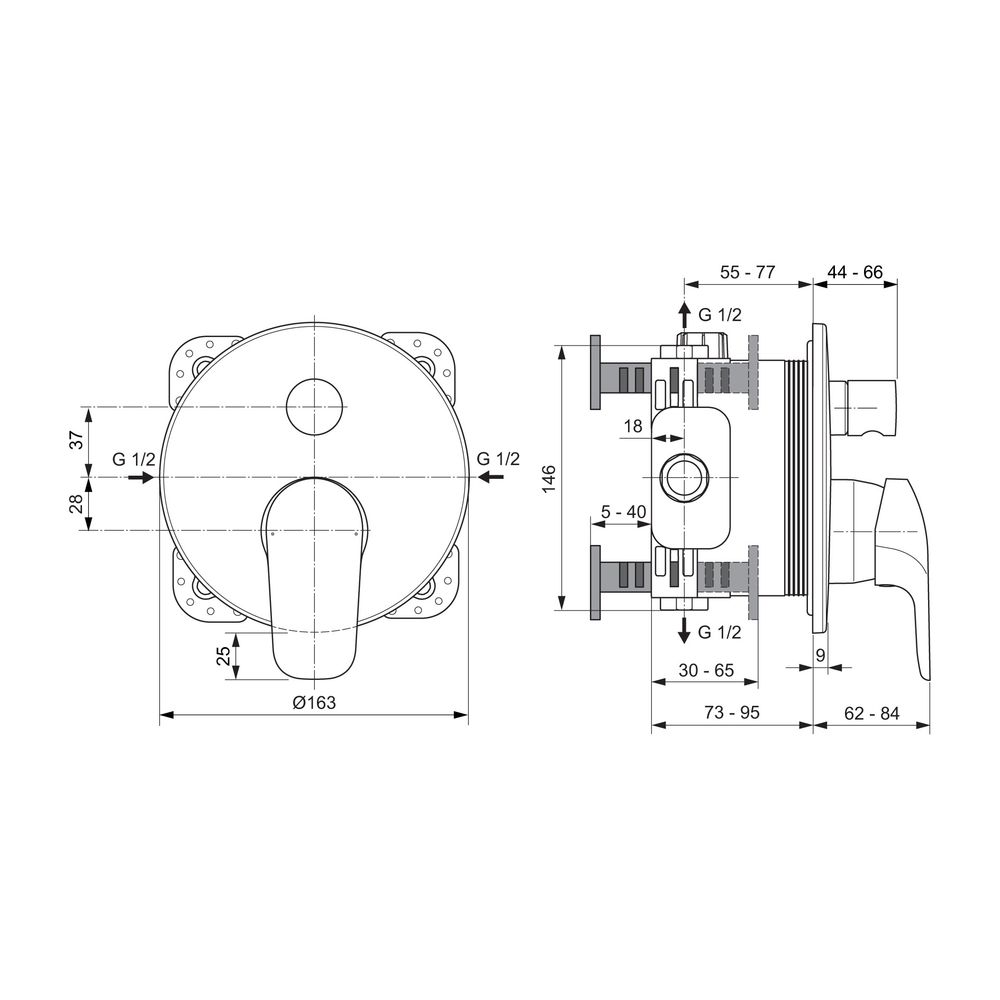 Ideal Standard Badearmatur Unterputz Ceraflex, Bausatz 2, Rosette 163x163mm, Chrom... IST-A6725AA 4015413339285 (Abb. 6)