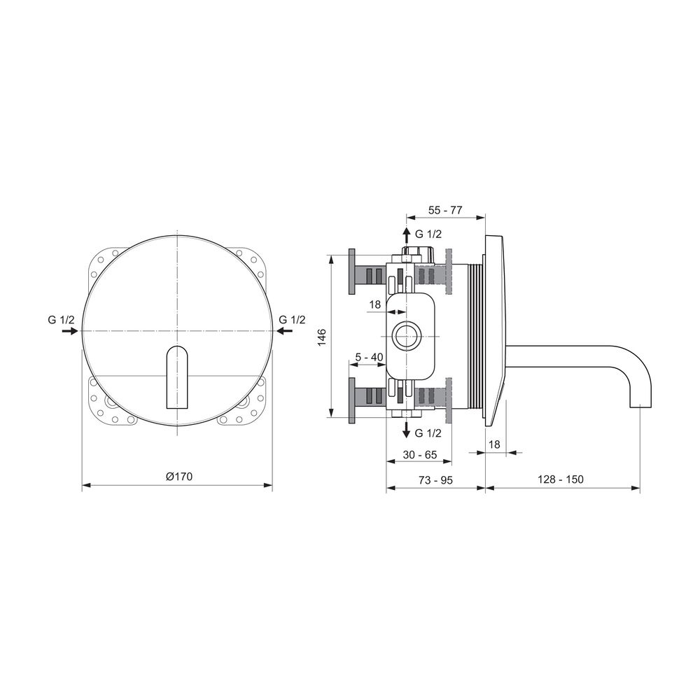 Ideal Standard Sensor-Wand-Waschtisch-Armatur Unterputz Ceraplus, BS2, Rosette d:170mm, Ch... IST-A6733AA 4015413339377 (Abb. 2)