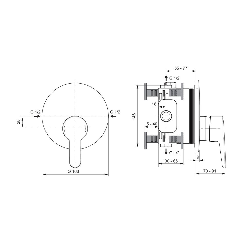 Ideal Standard Brausearmatur Unterputz Ceraplus Bausatz 2 Rosette d:163mm Chrom... IST-A6865AA 4015413340533 (Abb. 2)