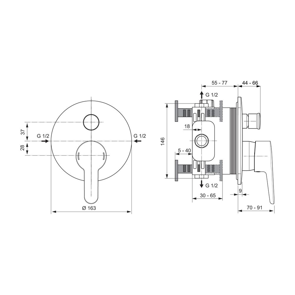 Ideal Standard Badearmatur Unterputz Ceraplus Bausatz 2 Rosette d:163mm Chrom... IST-A6866AA 4015413340540 (Abb. 2)