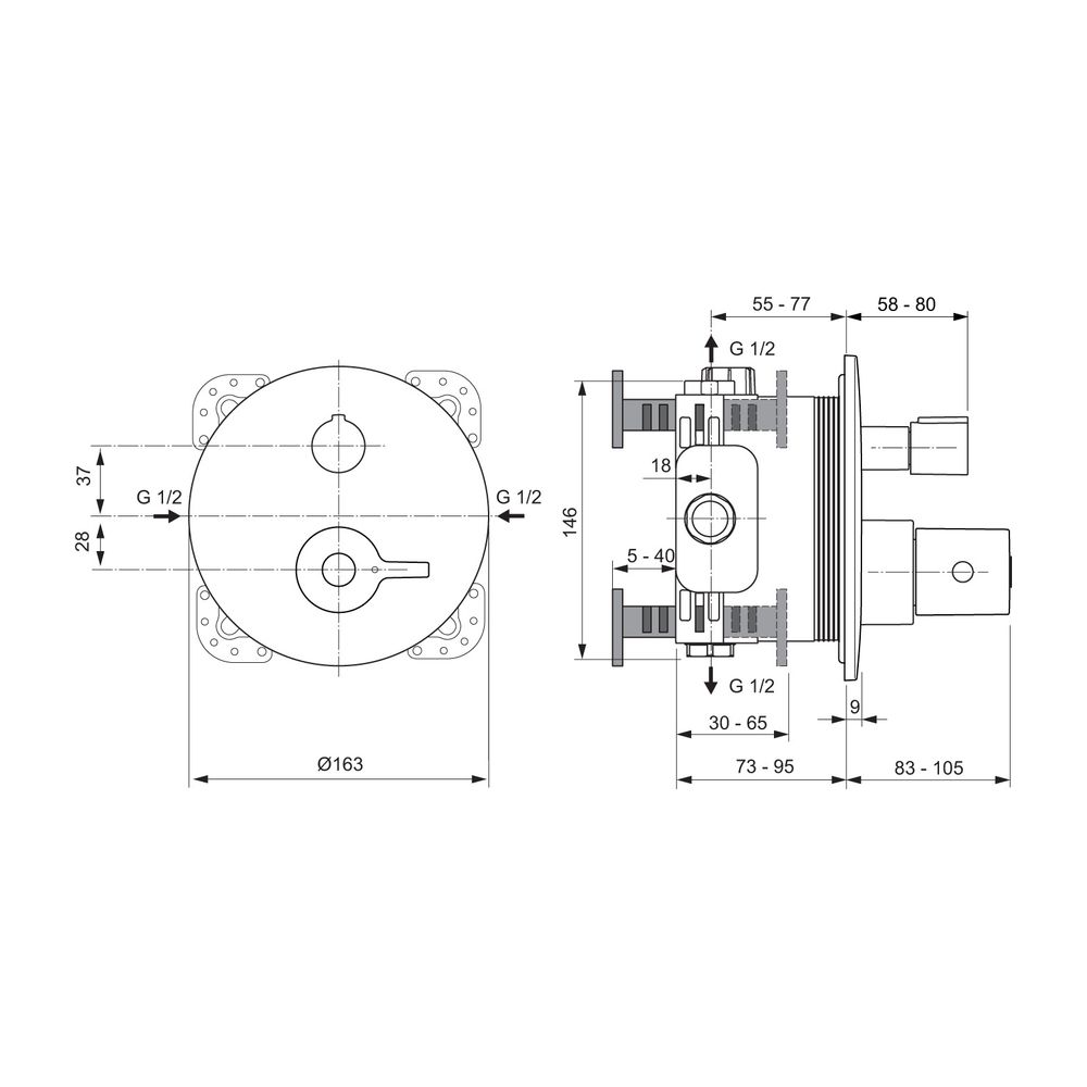Ideal Standard Brausethermostat Unterputz Ceraplus Safe Bausatz 2 Rosette d:163mm Chrom... IST-A6868AA 4015413340564 (Abb. 2)