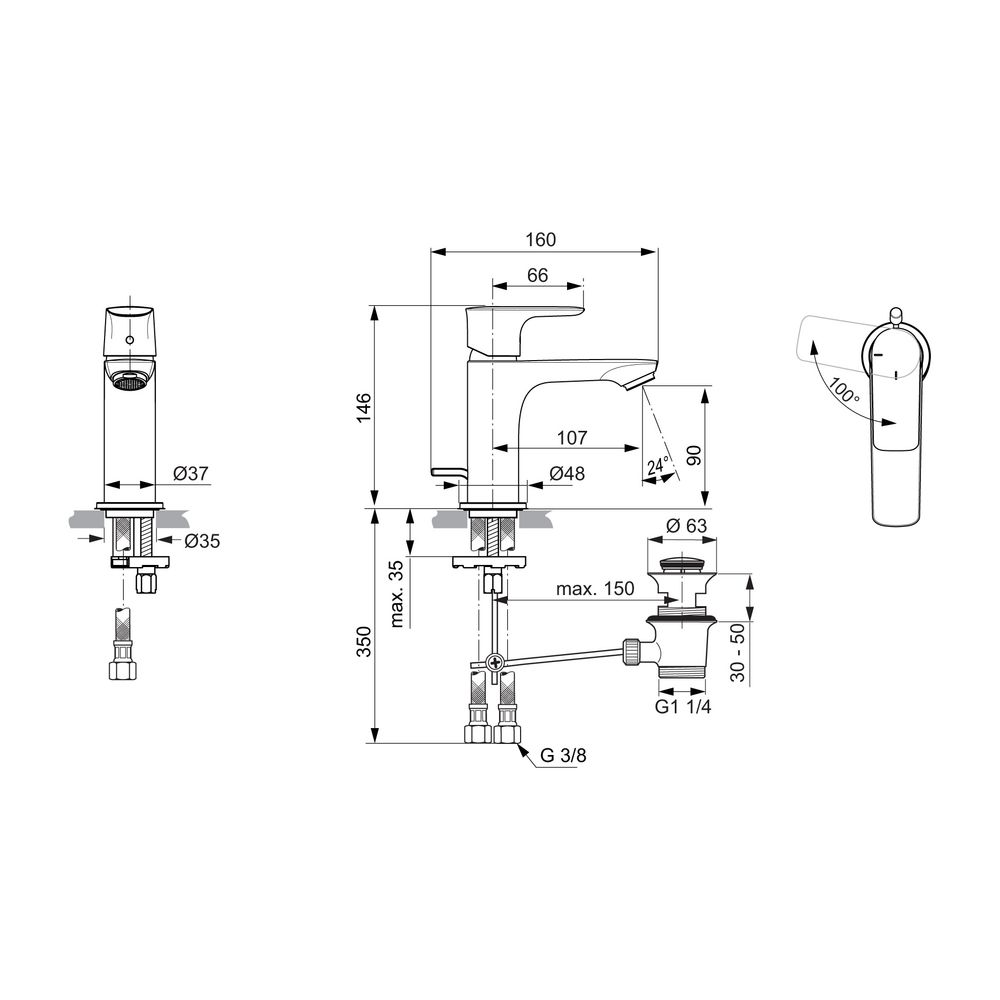 Ideal Standard Waschtisch-Armatur Connect Air, Slim, 5l/min, mit Ablaufgarnitur BlueStart,... IST-A7008A5 4015413347990 (Abb. 2)