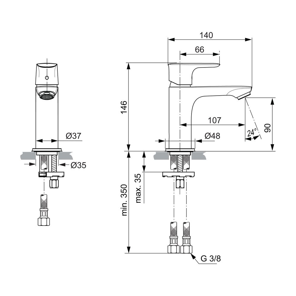 Ideal Standard Waschtisch-Armatur Connect Air, Slim, 5l/min, ohne Ablgarn., Ausld.107mm, M... IST-A7010A5 4015413348003 (Abb. 2)