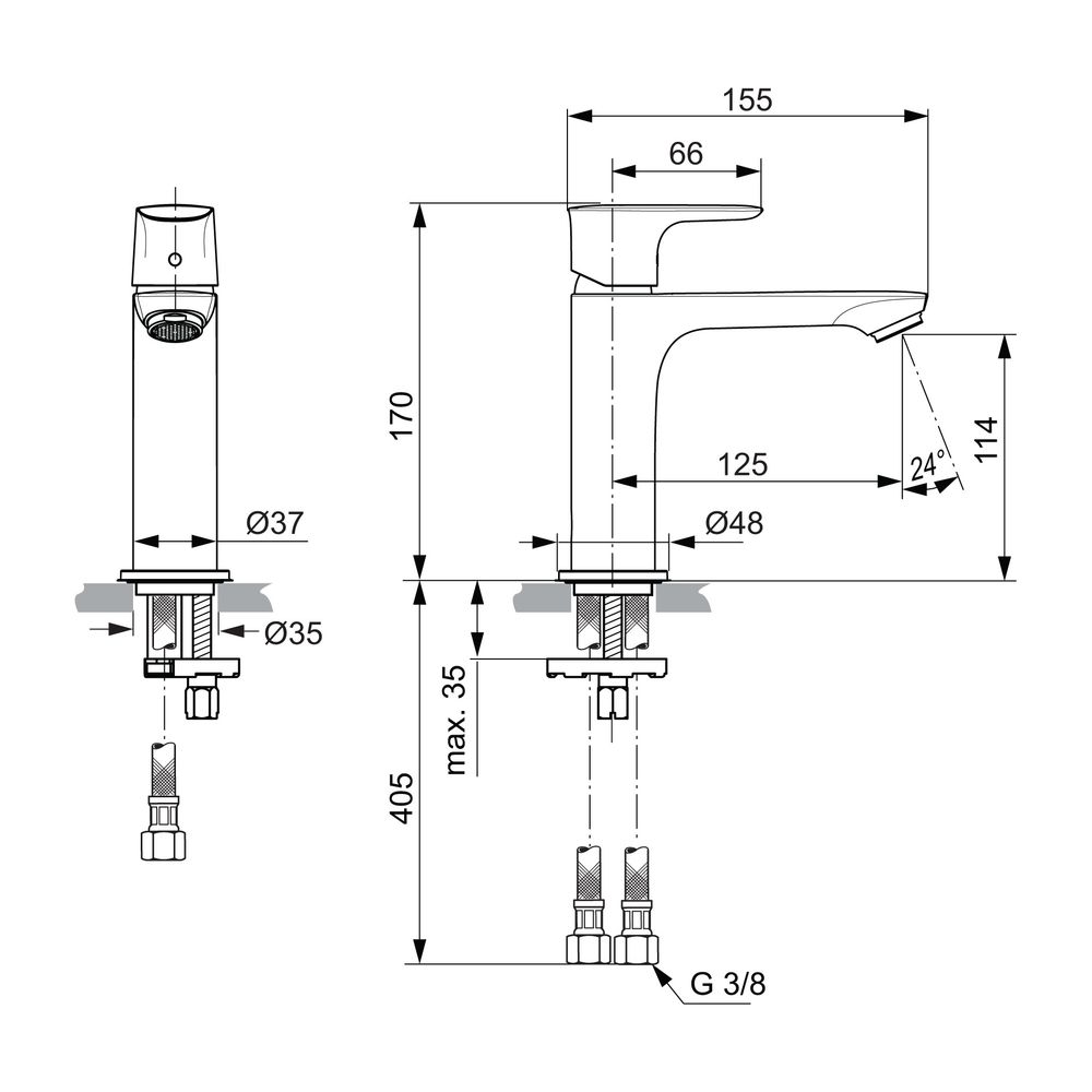 Ideal Standard Waschtisch-Armatur Connect Air, Grande Slim, ohne Ablgarn., Ausld.125mm, Si... IST-A7015GN 4015413346634 (Abb. 2)