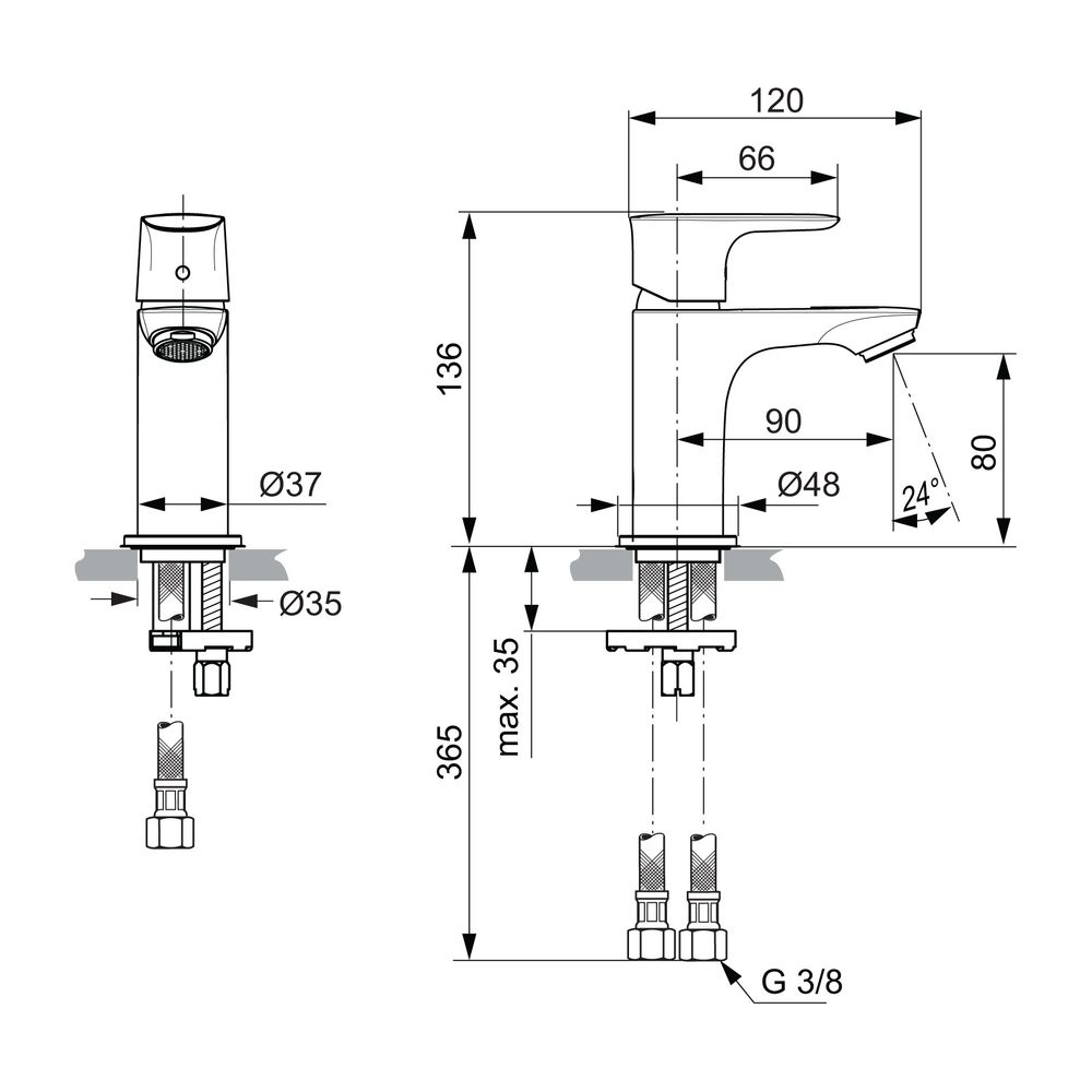 Ideal Standard Waschtisch-Armatur Connect Air, Piccolo, 5l/min., ohne Ablgarn., Ausld.90mm... IST-A7018AA 4015413341950 (Abb. 2)