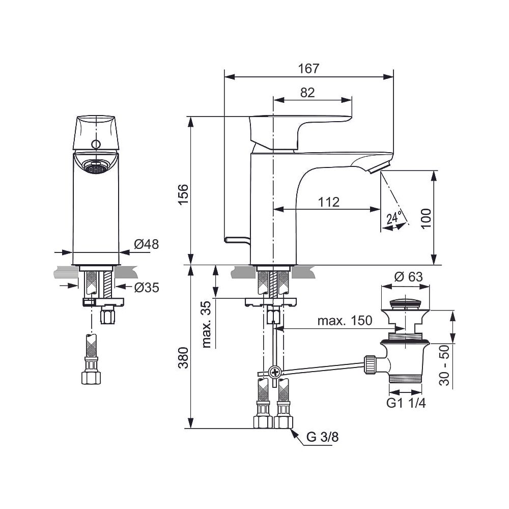Ideal Standard Waschtisch-Armatur Connect Air, 5 l/min., mit Ablaufgarnitur Ausld.112mm, B... IST-A7021A2 4015413347471 (Abb. 2)