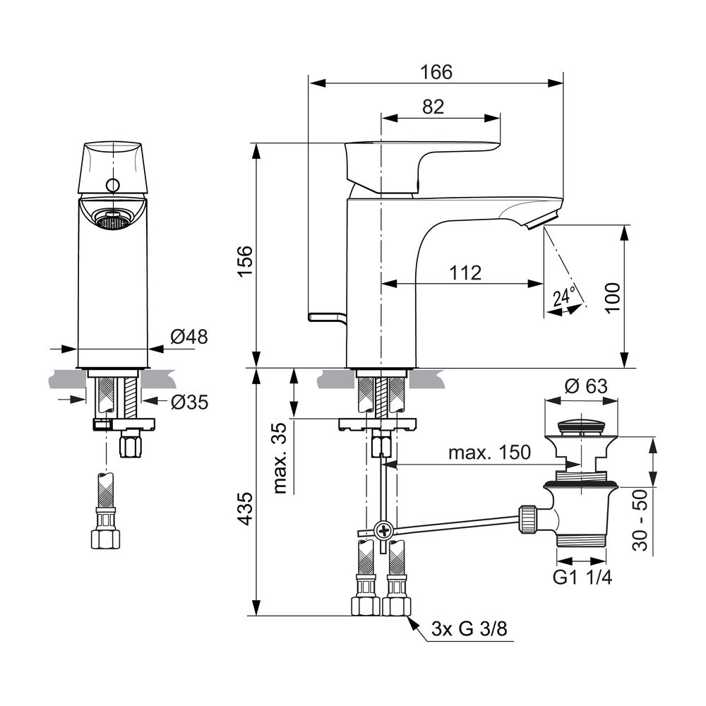 Ideal Standard Waschtisch-Armatur Connect Air, ND, 5 l/min., mit Ablaufgarnitur Ausld.112m... IST-A7022AA 4015413341998 (Abb. 2)