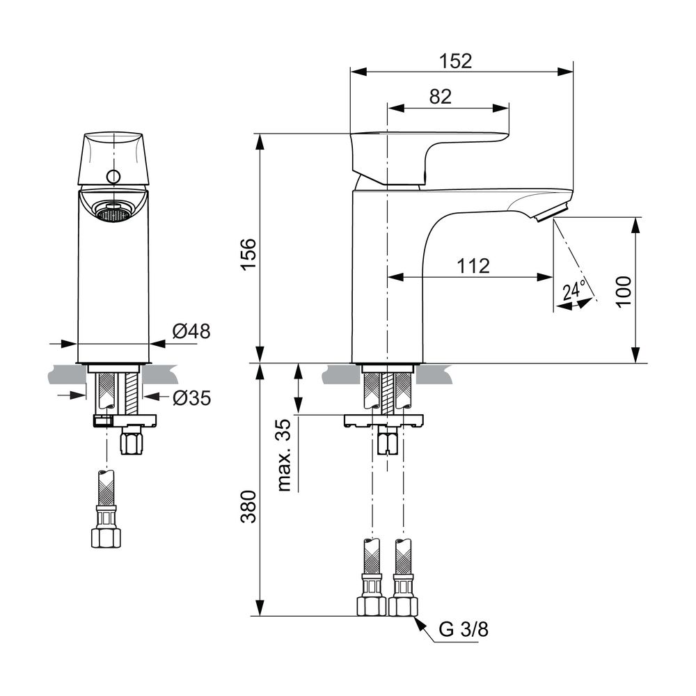 Ideal Standard Waschtisch-Armatur Connect Air, 5 l/min., ohne Ablgarn., Ausld.112mm, Chrom... IST-A7024AA 4015413342018 (Abb. 2)