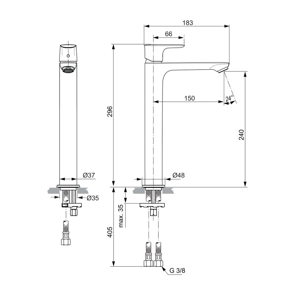 Ideal Standard Waschtisch-Armatur Connect Air, mit verl.Sockel, ohne Ablgarn., Ausld.150mm... IST-A7027A5 4015413346726 (Abb. 2)
