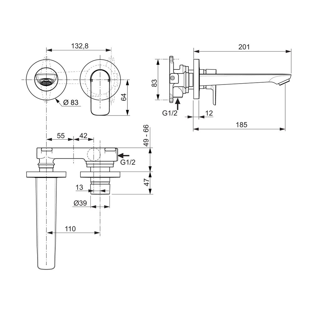 Ideal Standard Wand-Waschtisch-Armatur Unterputz Connect Air, BS2, 5 l/min., Ausld. 185mm,... IST-A7029A5 4015413348195 (Abb. 2)