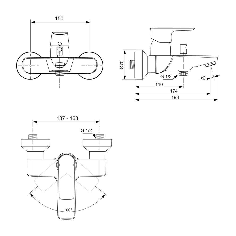 Ideal Standard Badearmatur Aufputz Connect Air, Ausld. 174mm, Magnetic Grey... IST-A7033A5 4015413348225 (Abb. 2)