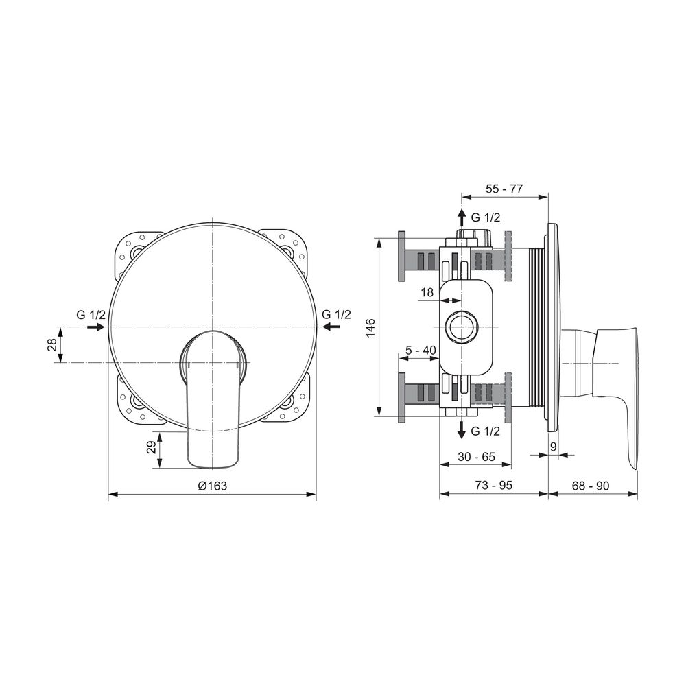 Ideal Standard Brausearmatur Unterputz Connect Air, BS2, Rosette d:163mm, Magnetic Grey... IST-A7034A5 4015413348232 (Abb. 2)
