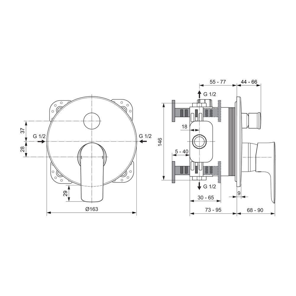 Ideal Standard Badearmatur Unterputz Connect Air, BS2, Rosette d:163mm, Magnetic Grey... IST-A7035A5 4015413348249 (Abb. 2)