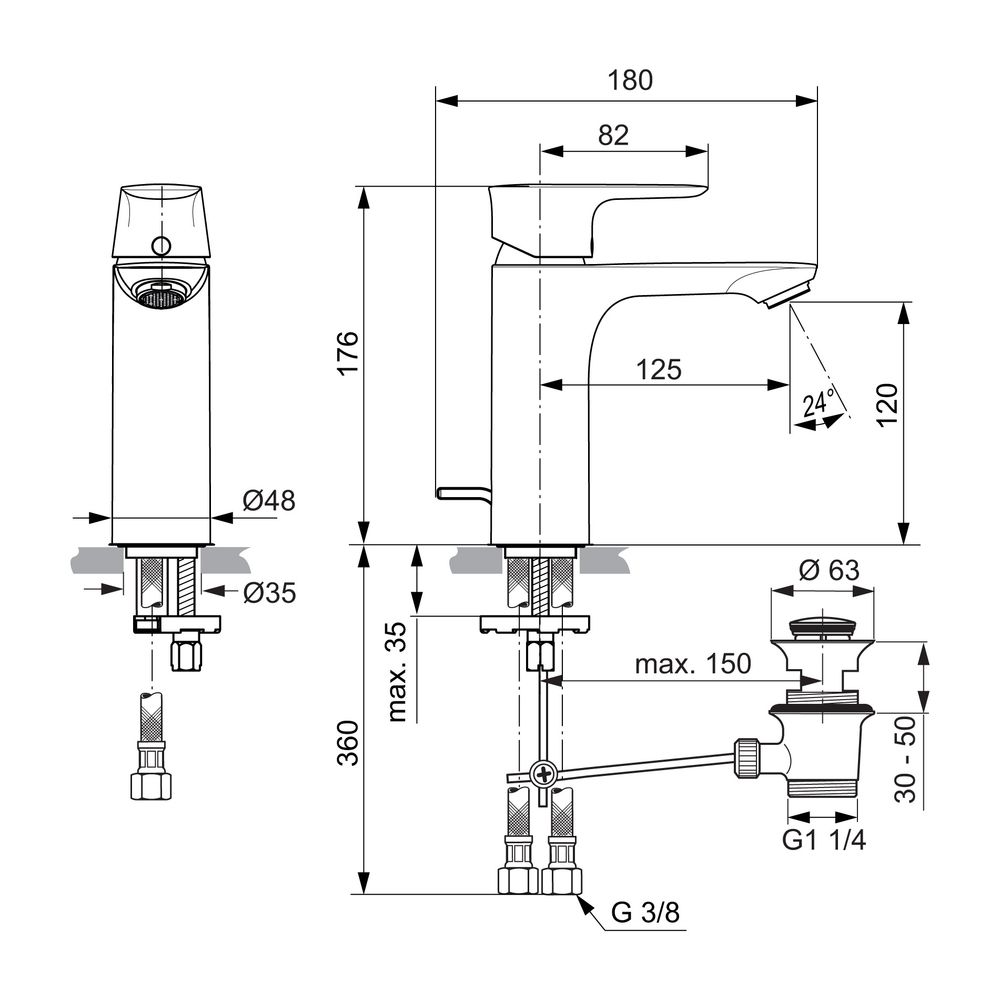 Ideal Standard Display Waschtisch-Armatur Connect Air, Grande, Ausld.125mm, Magnetic Grey... IST-A7067A5 4015413348508 (Abb. 2)