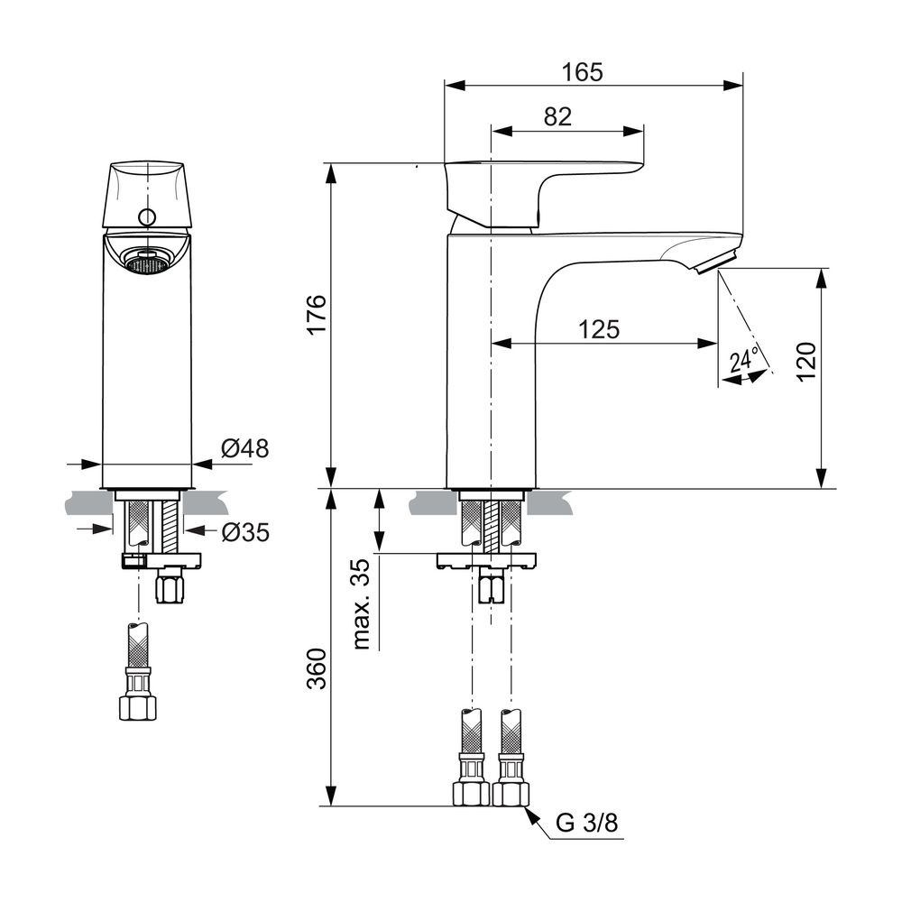 Ideal Standard Waschtisch-Armatur Connect Air, Grande, 5l/min., ohne Ablgarn., Ausld.125mm... IST-A7055AA 4015413342391 (Abb. 2)