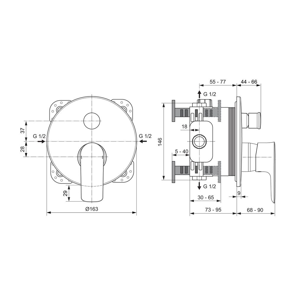 Ideal Standard Badearmatur Unterputz Connect Air, Bausatz2, d:163mm, eigens.DINEN 1717, Br... IST-A7057A2 4015413347884 (Abb. 2)