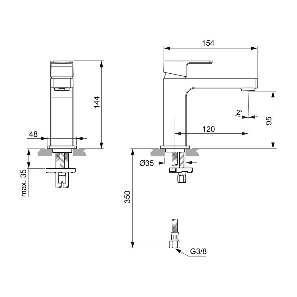 Ideal Standard Waschtischarmatur Edge, Slim, 5 l/min., ohne Ablgarn., Ausld.120mm, Chrom... IST-A7103AA 4015413343848 (Abb. 2)