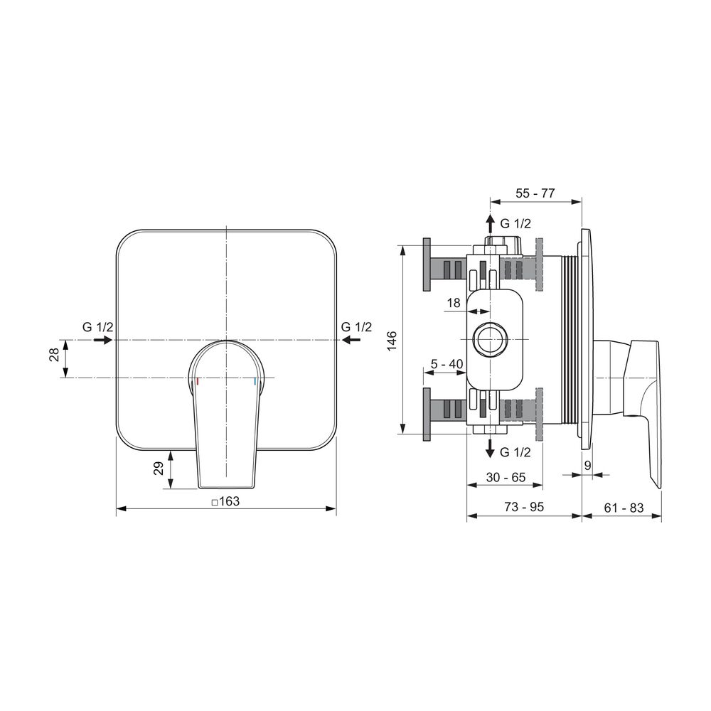 Ideal Standard Brausearmatur Unterputz Edge, Bausatz 2, Rosette d:163mm, Chrom... IST-A7123AA 4015413343701 (Abb. 2)