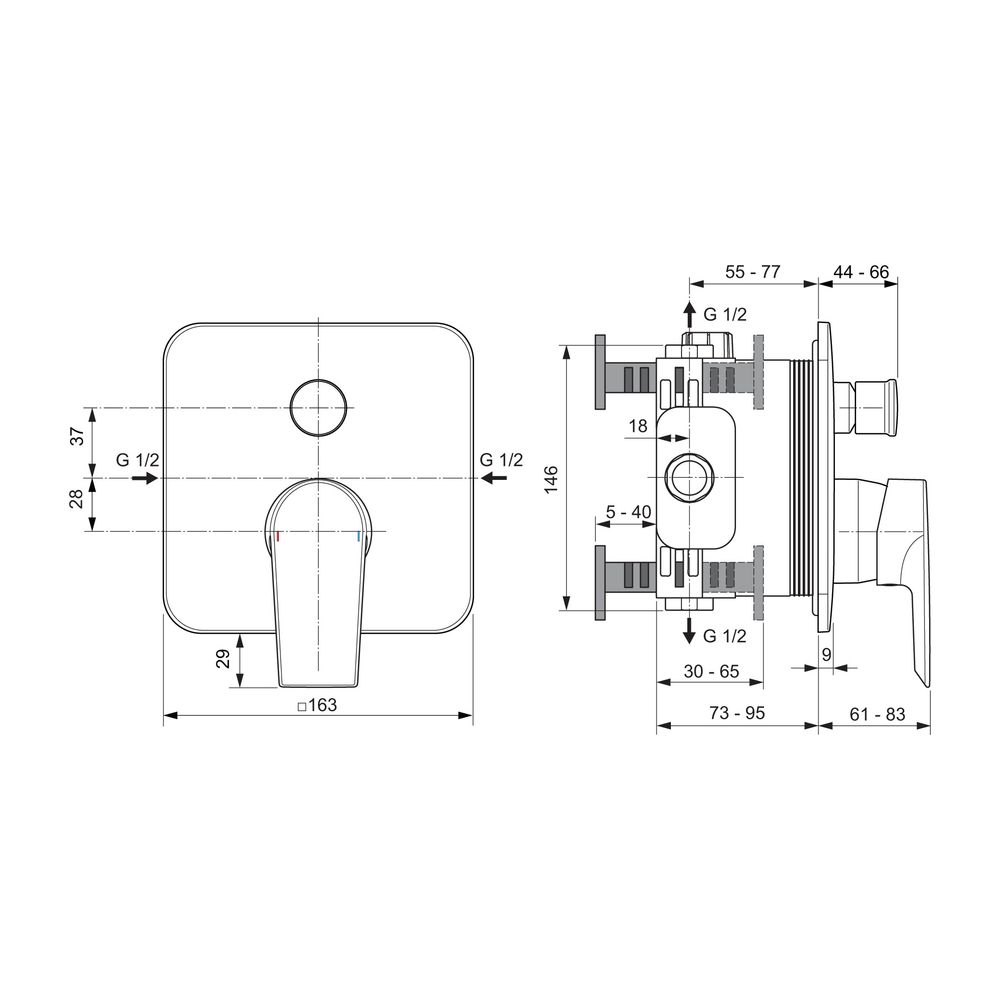 Ideal Standard Badearmatur Unterputz Edge, Bausatz 2, Rosette d:163mm, Chrom... IST-A7124AA 4015413343695 (Abb. 2)