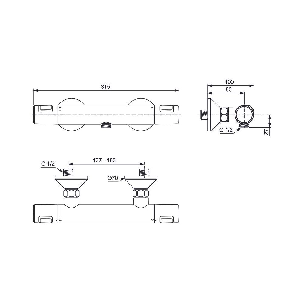 Ideal Standard Brausethermostat Aufputz Ceratherm T25, Ausld. 80mm, Chrom... IST-A7201AA 4015413345712 (Abb. 5)
